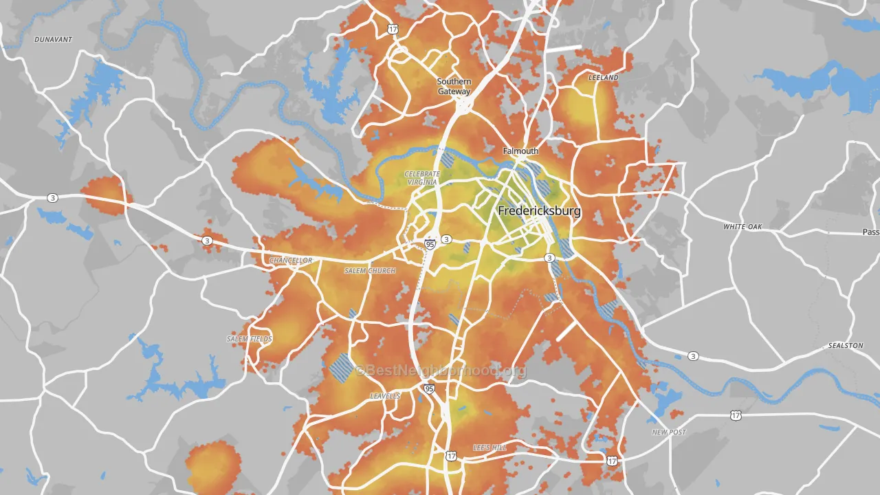 Bike Grade map of Fredericksburg, VA