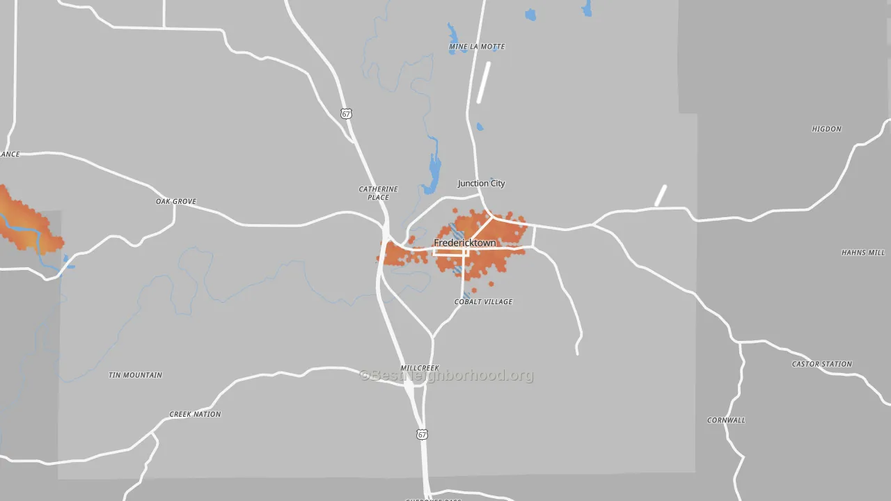 Bike Grade map of Fredericktown, MO