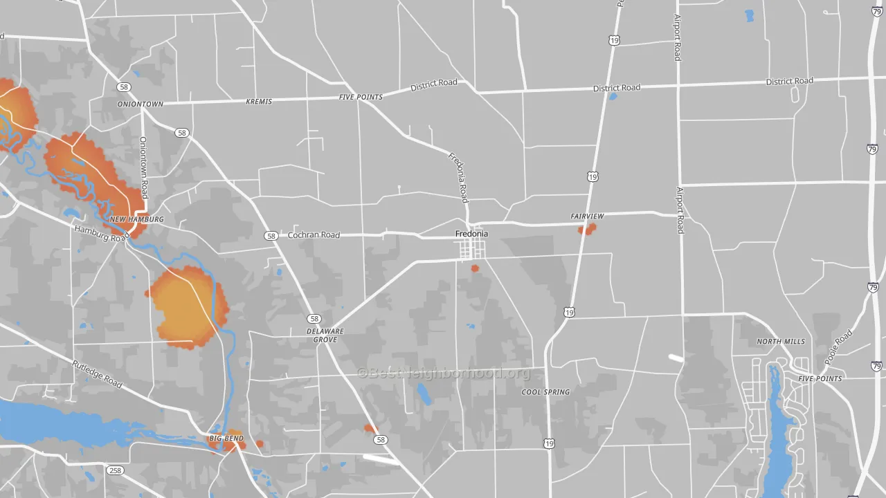 Bike Grade map of Fredonia, PA