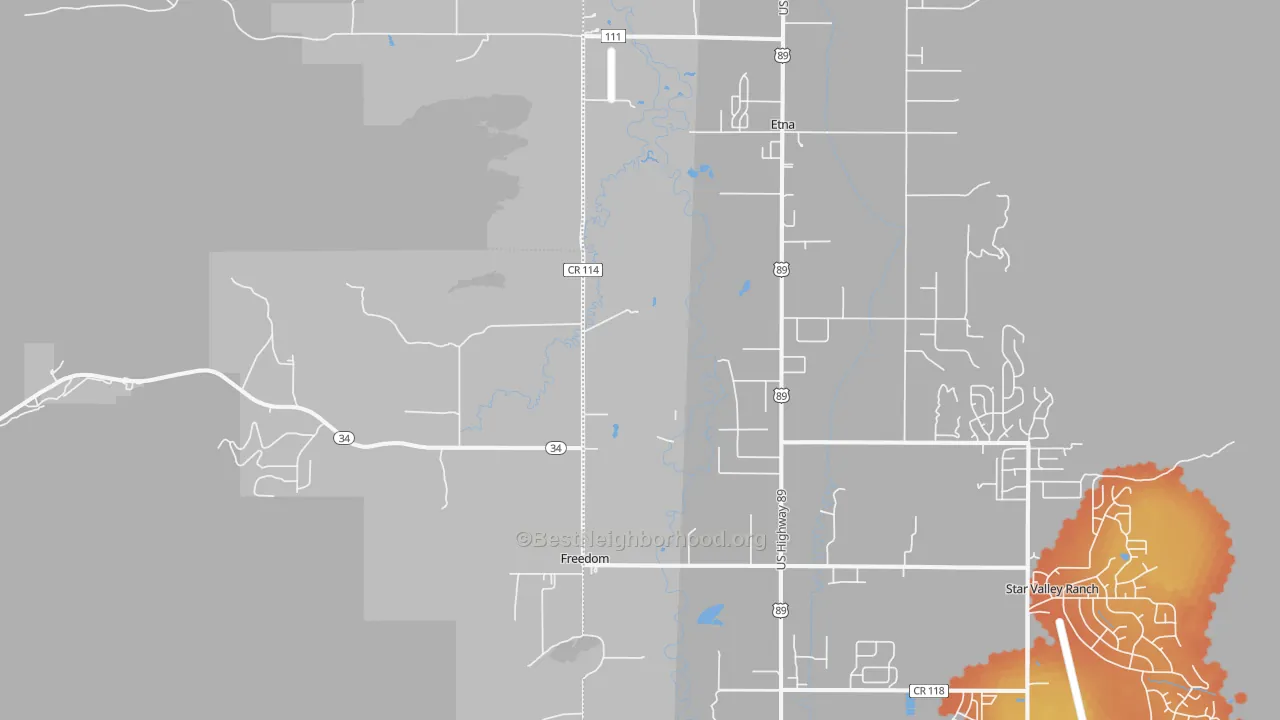 Bike Grade map of Freedom, WY