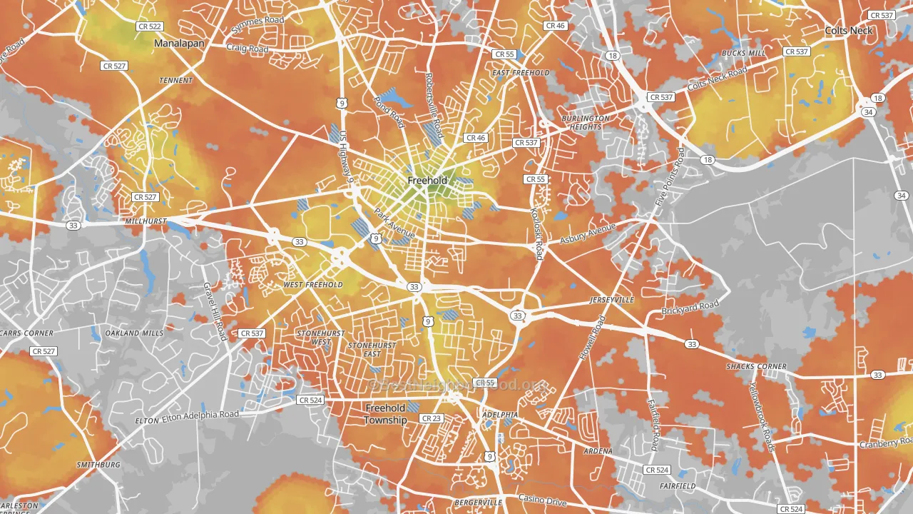 Bike Grade map of Freehold, NJ