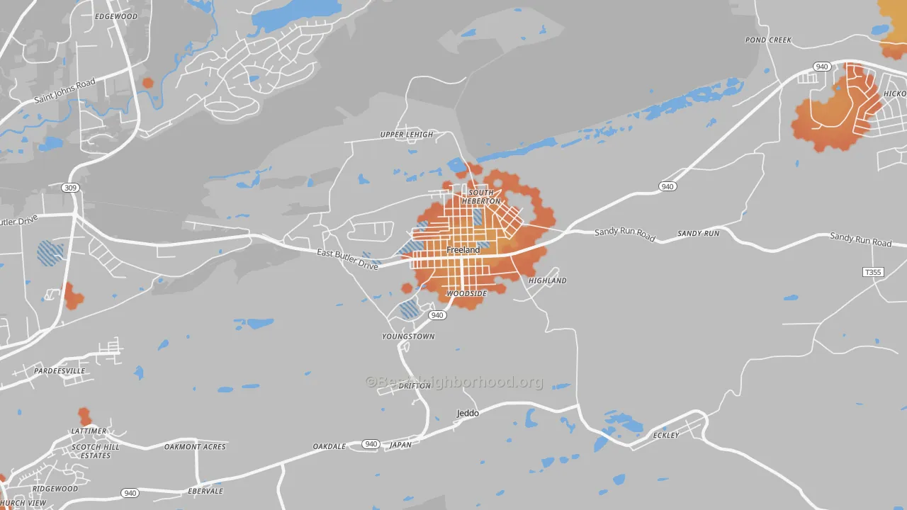 Bike Grade map of Freeland, PA