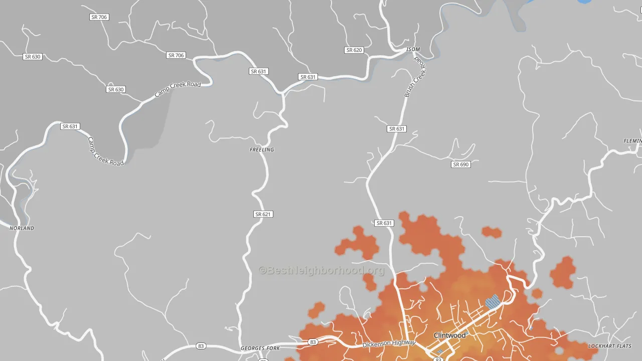 Bike Grade map of Freeling, VA