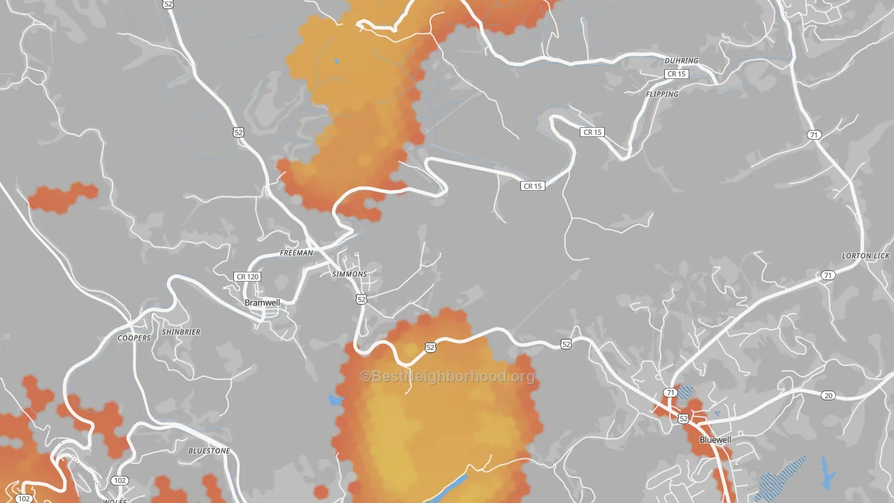 Bike Grade map of Freeman, WV