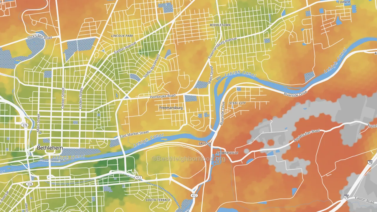Bike Grade map of Freemansburg, PA