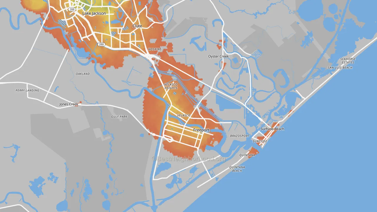 Bike Grade map of Freeport, TX
