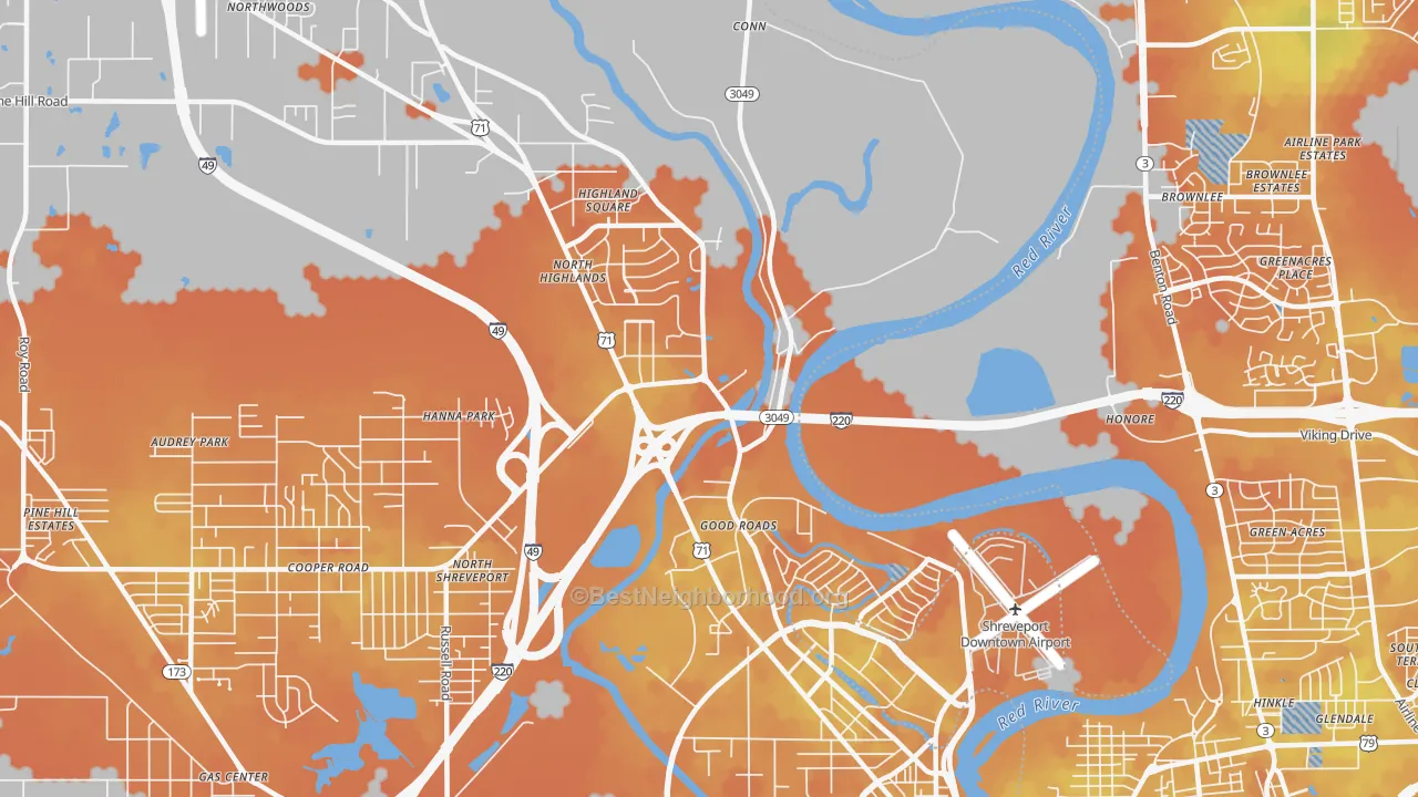 Bike Grade map of Freestate-North Highlands, Shreveport, LA