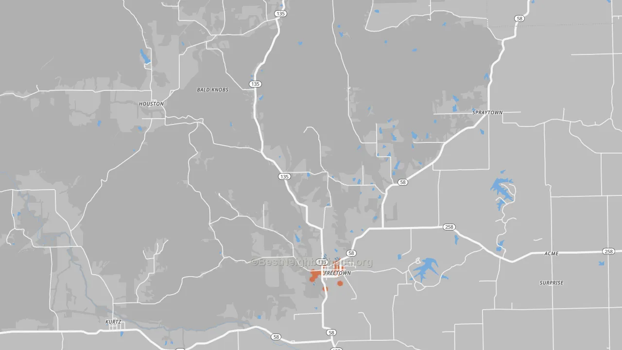 Bike Grade map of Freetown, IN