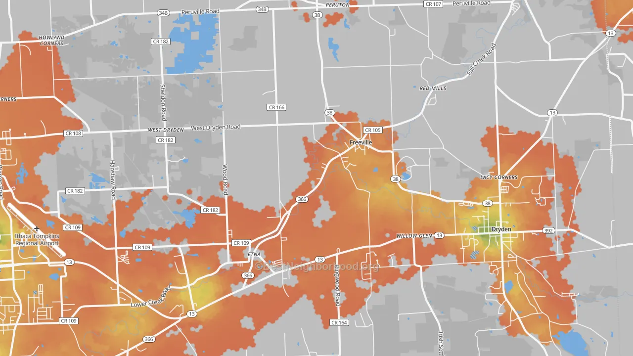Bike Grade map of Freeville, NY