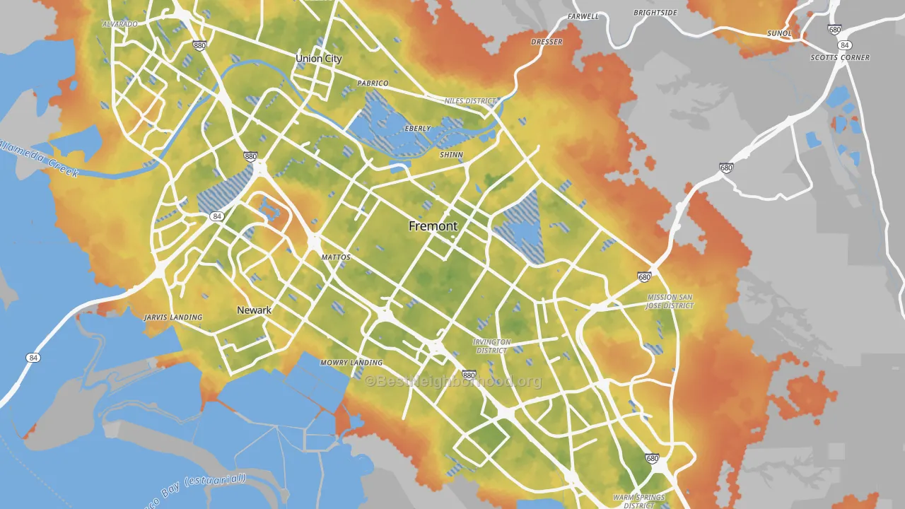 Bike Grade map of Fremont, CA