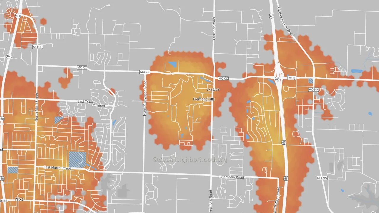 Bike Grade map of Fremont Hills, MO