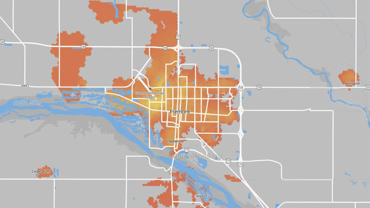 Bike Grade map of Fremont, NE