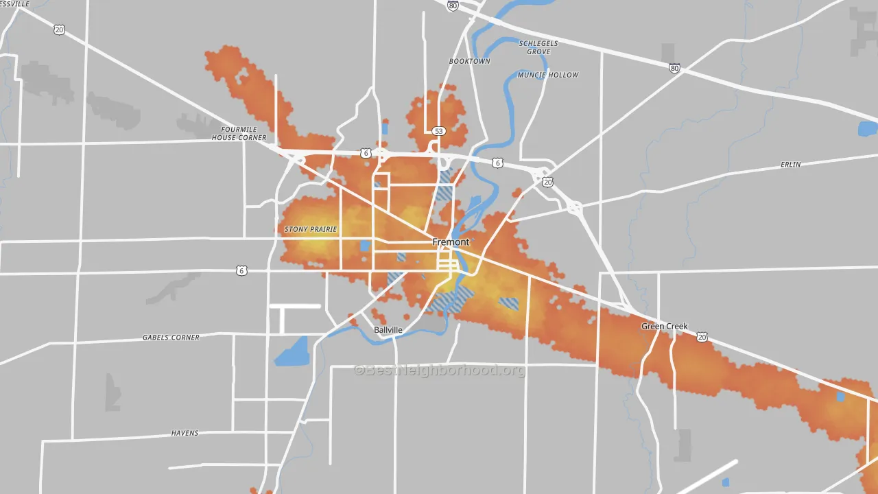 Bike Grade map of Fremont, OH