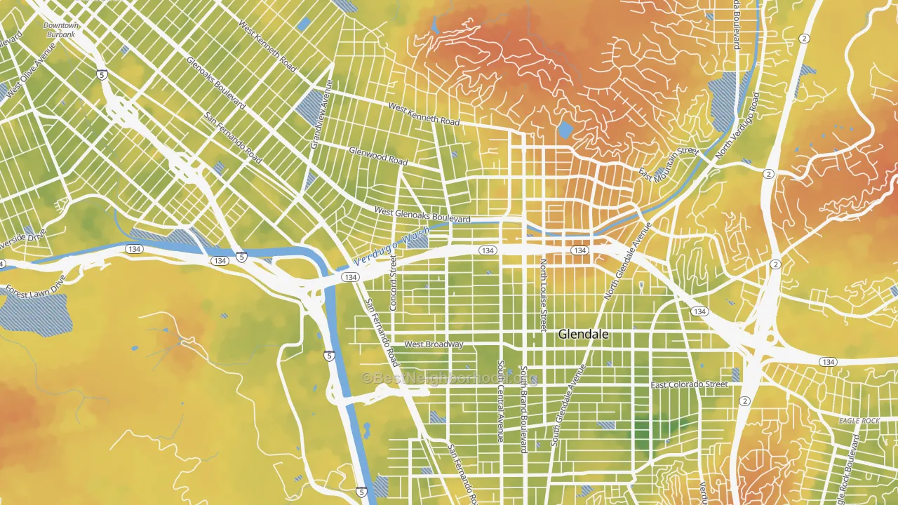 Bike Grade map of Fremont Park, Glendale, CA