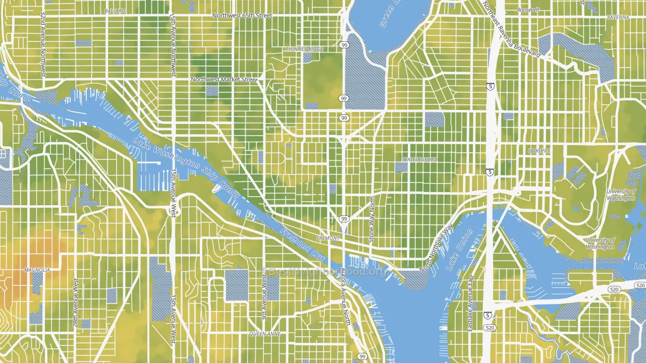 Bike Grade map of Fremont, Seattle, WA