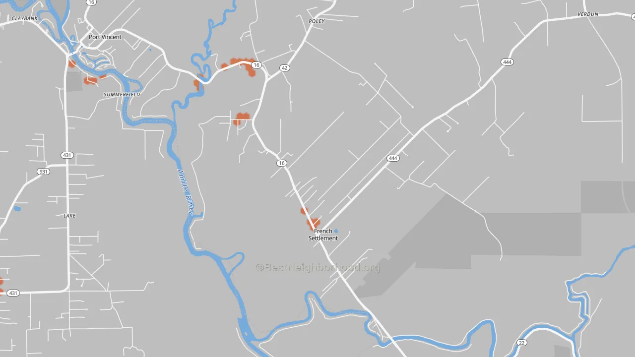Bike Grade map of French Settlement, LA