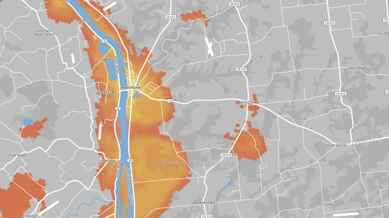 Bike Grade map of Frenchtown, NJ