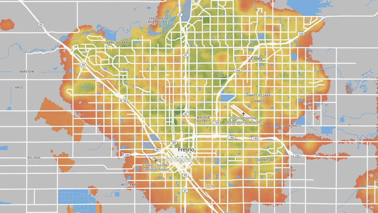 Bike Grade map of Fresno, CA