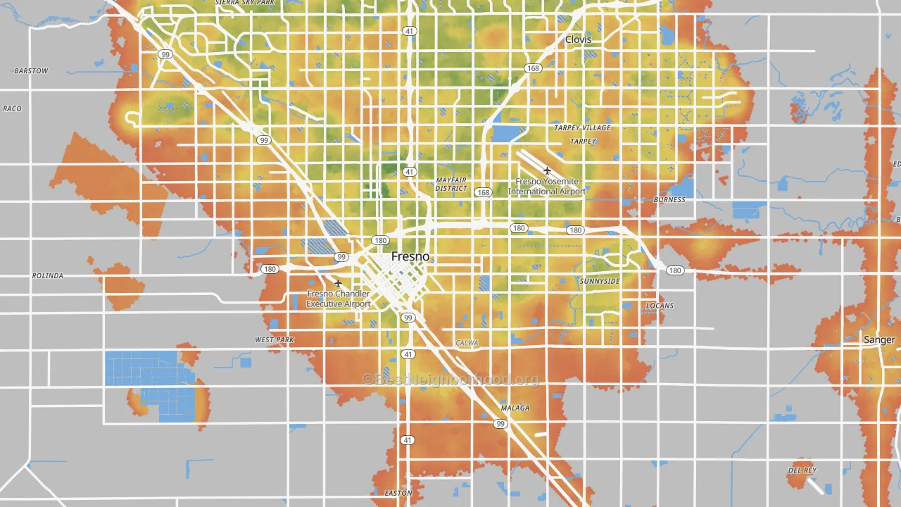 Bike Grade map of Fresno County, CA