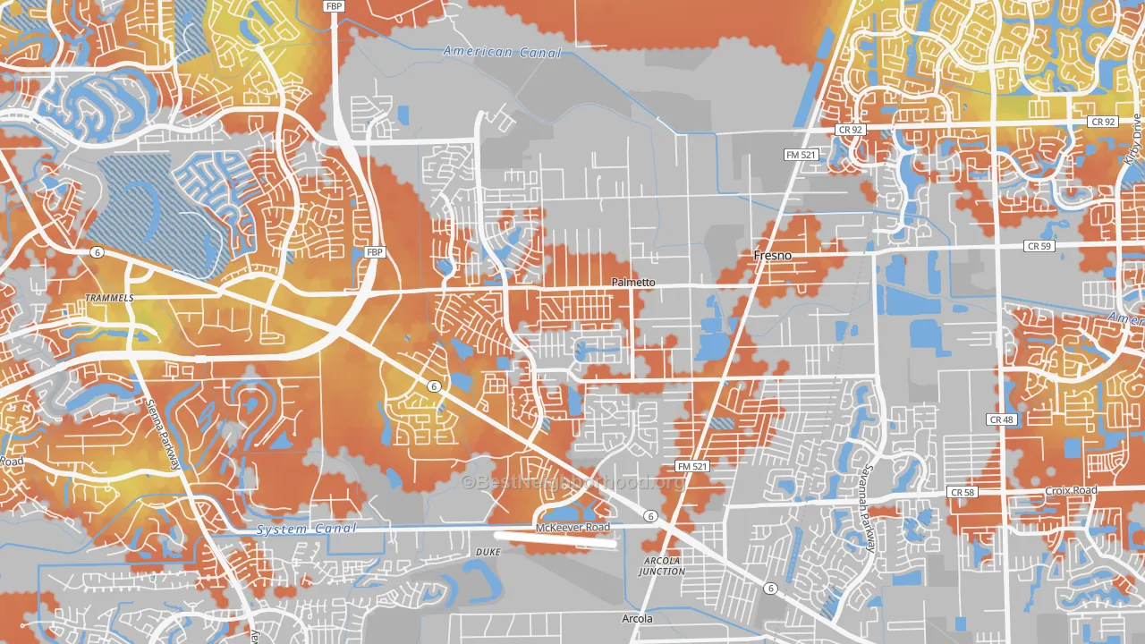 Bike Grade map of Fresno, TX