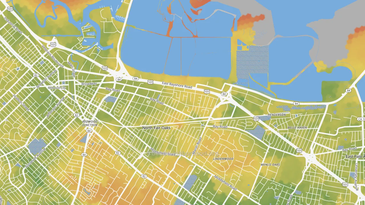 Bike Grade map of Friendly Acres, Redwood City, CA