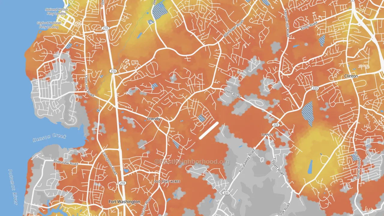 Bike Grade map of Friendly, Fort Washington, MD