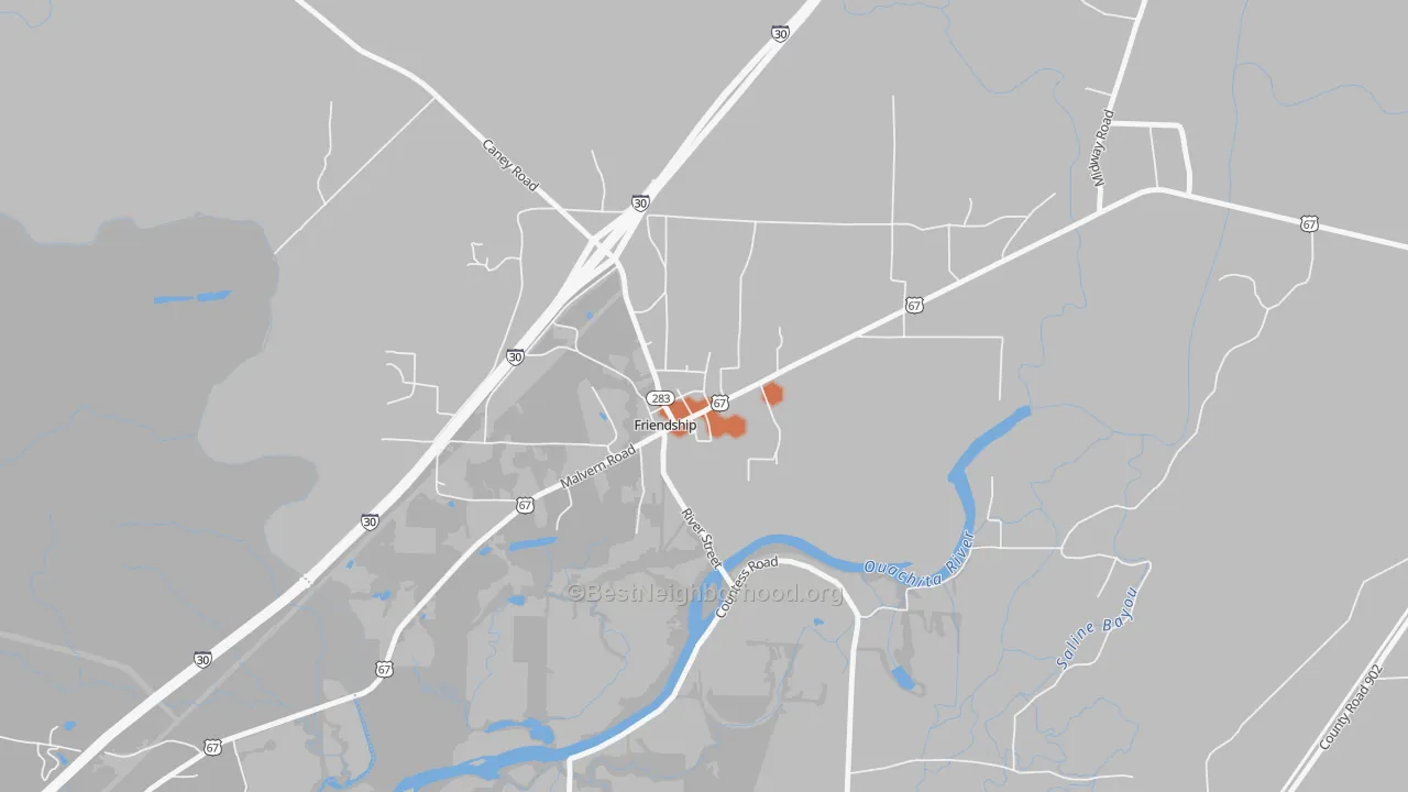 Bike Grade map of Friendship, AR