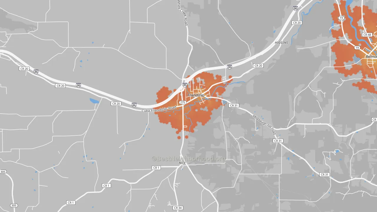 Bike Grade map of Friendship, NY