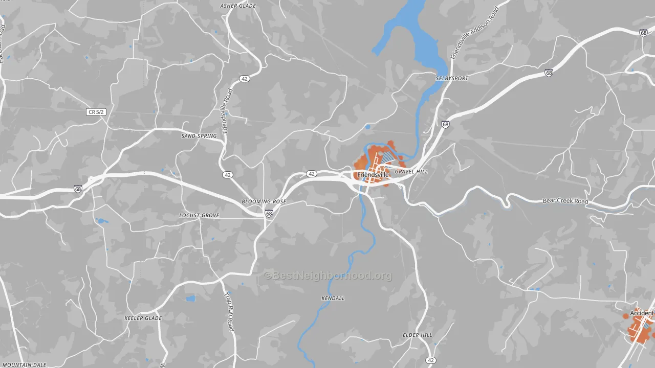 Bike Grade map of Friendsville, MD