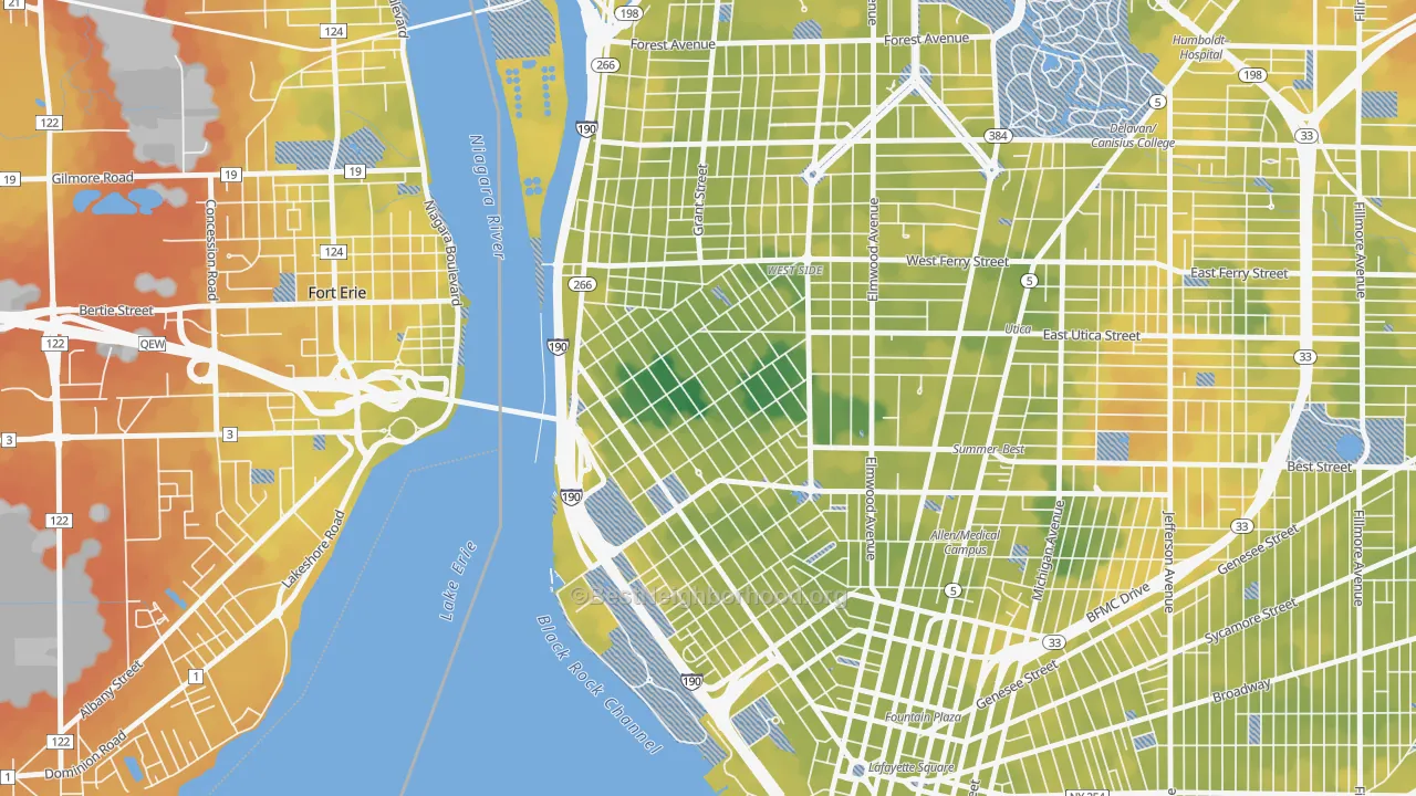 Bike Grade map of Front Park, Buffalo, NY