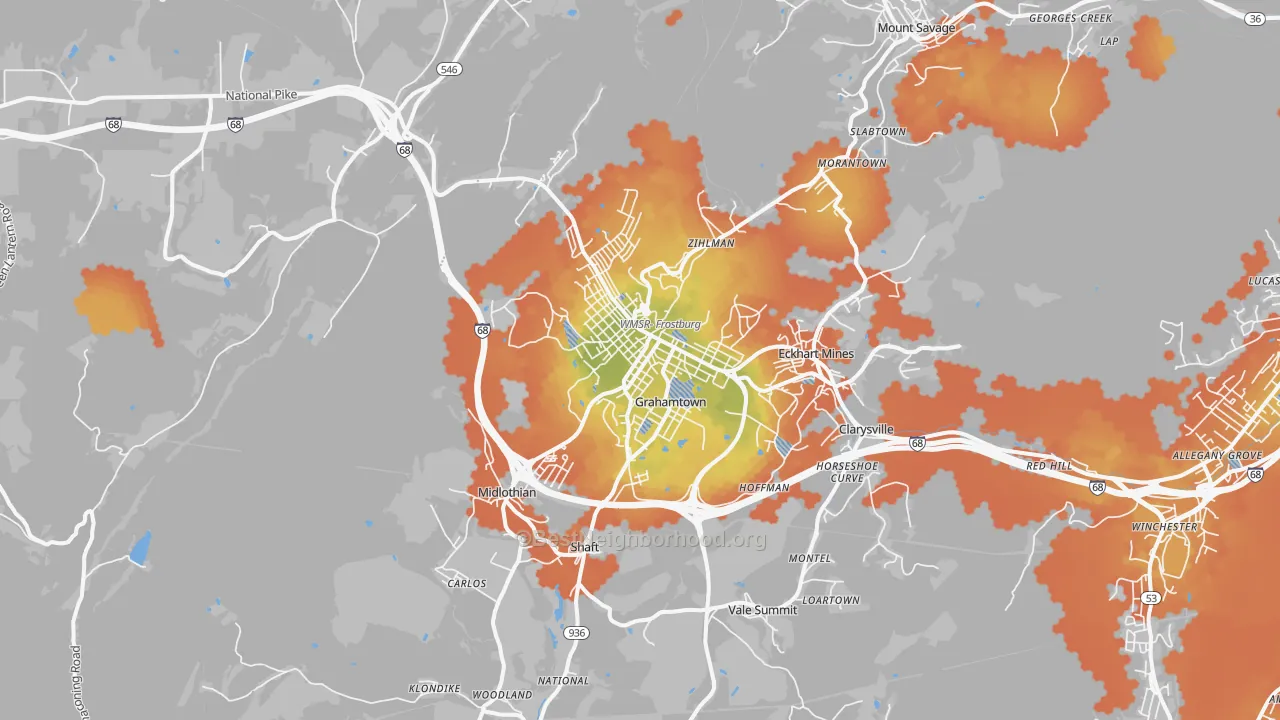Bike Grade map of Frostburg, MD