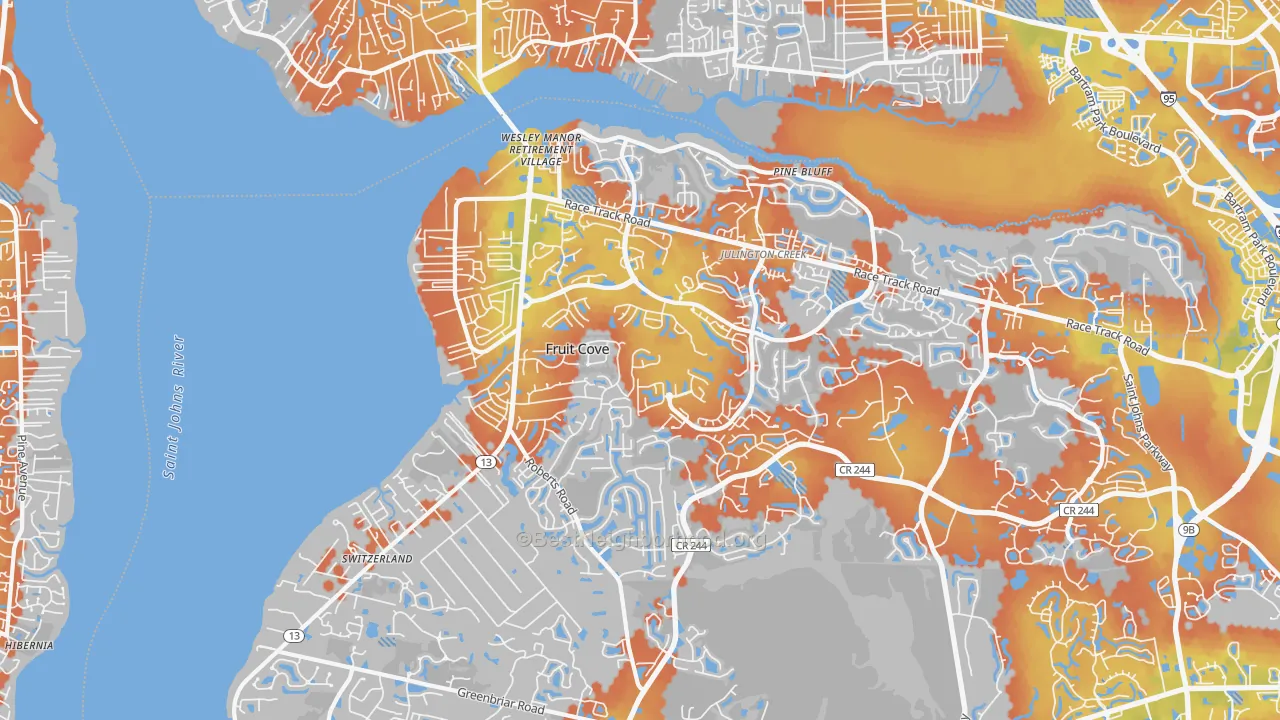 Bike Grade map of Fruit Cove, FL