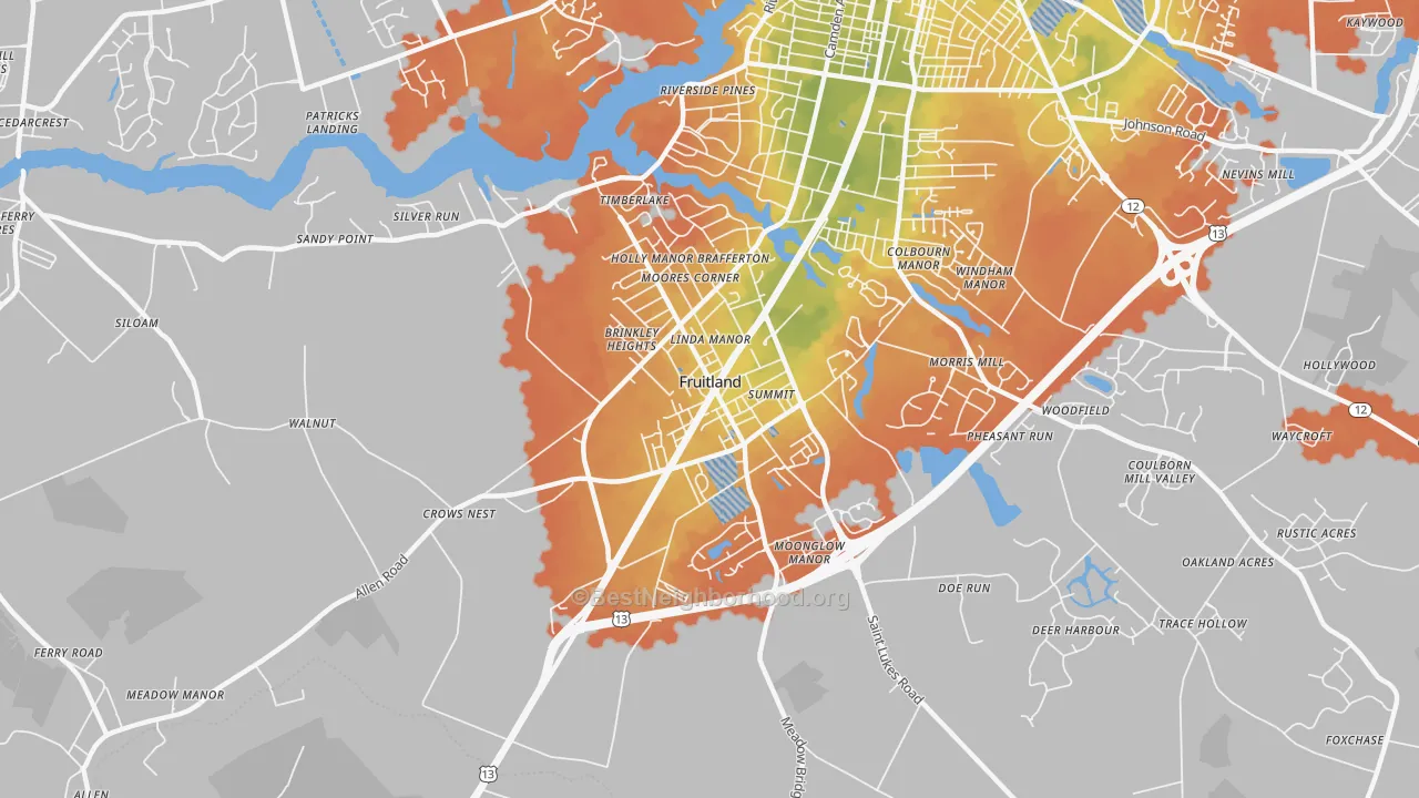 Bike Grade map of Fruitland, MD