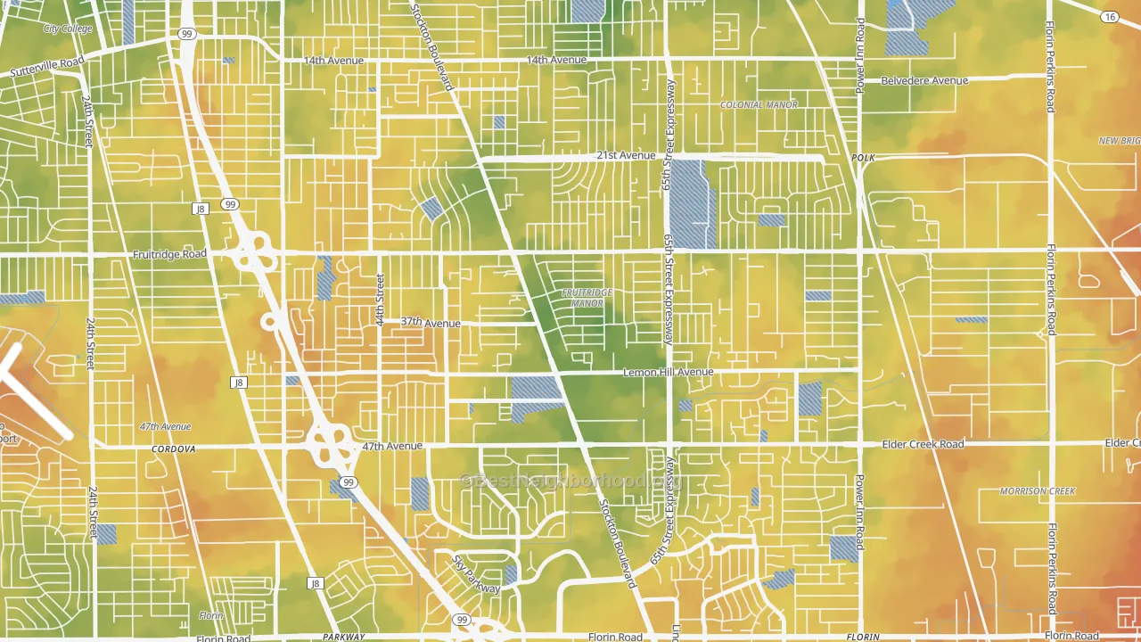 Bike Grade map of Fruitridge Manor, Sacramento, CA