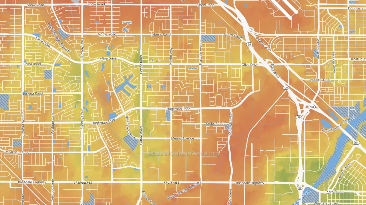 Bike Grade map of Fruitvale, Bakersfield, CA