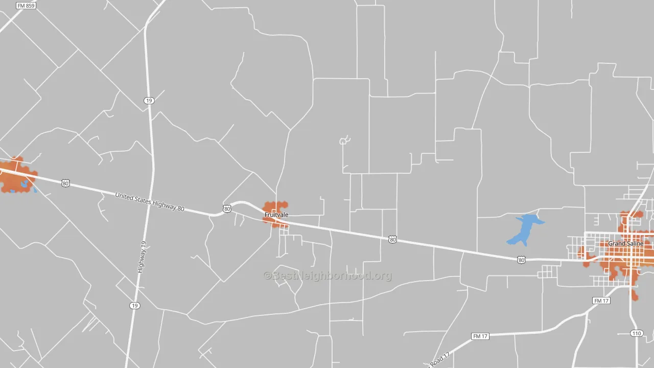 Bike Grade map of Fruitvale, TX