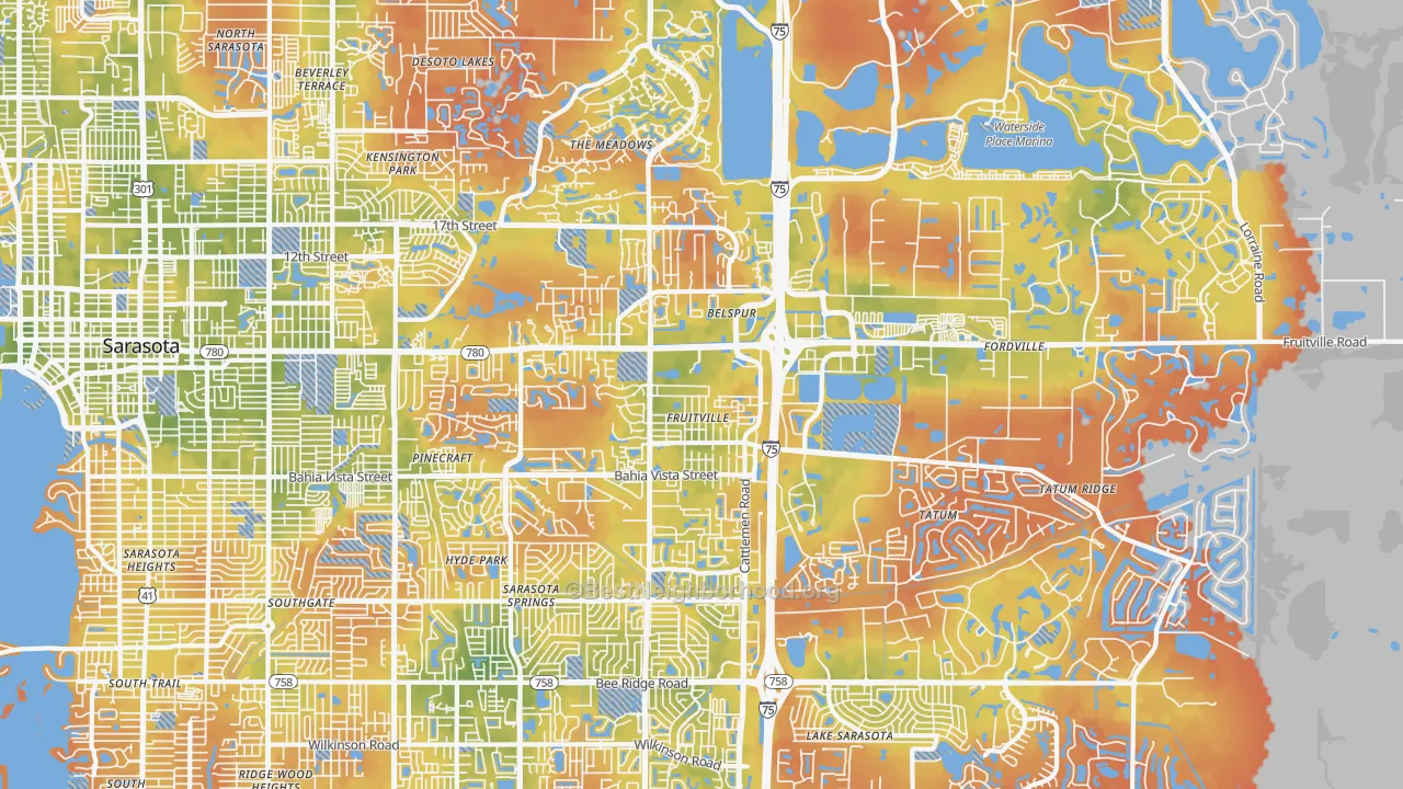 Bike Grade map of Fruitville, FL