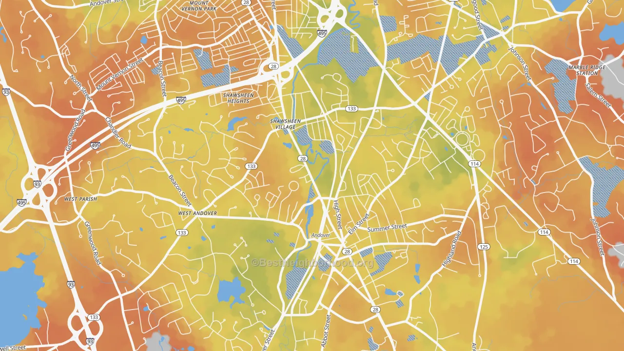 Bike Grade map of Frye Circle, Andover, MA