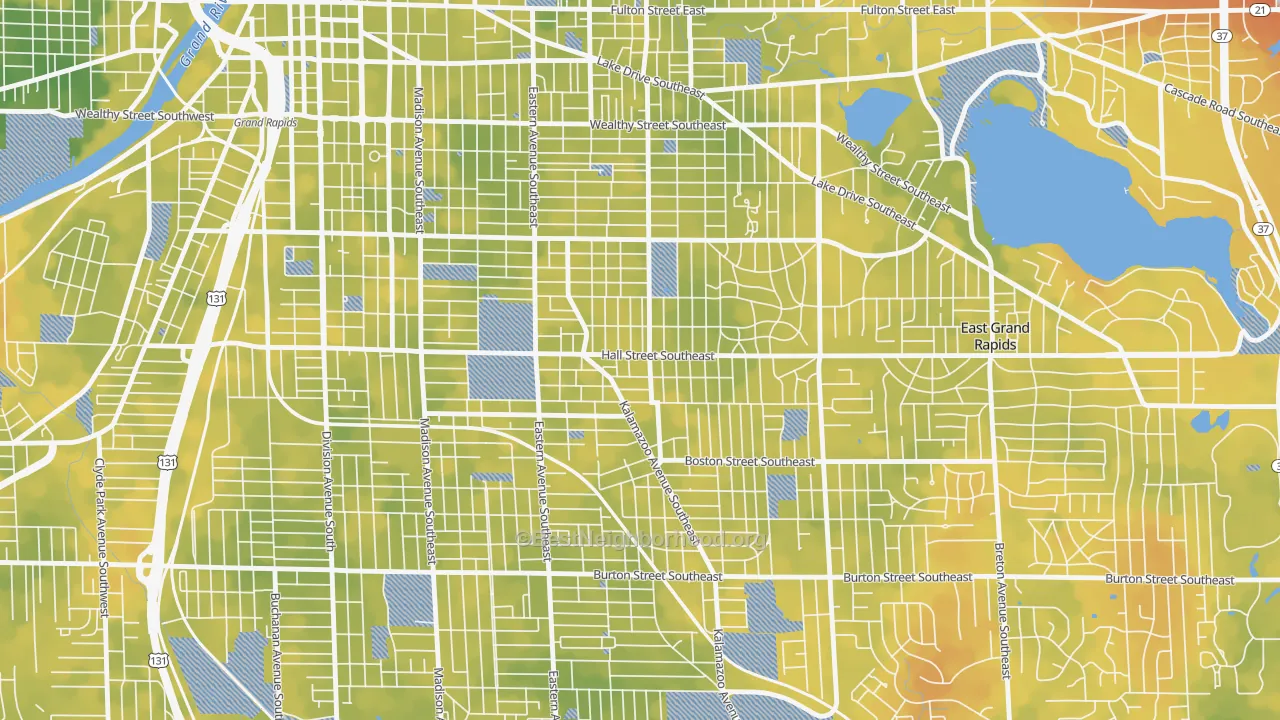 Bike Grade map of Fuller Avenue, Grand Rapids, MI