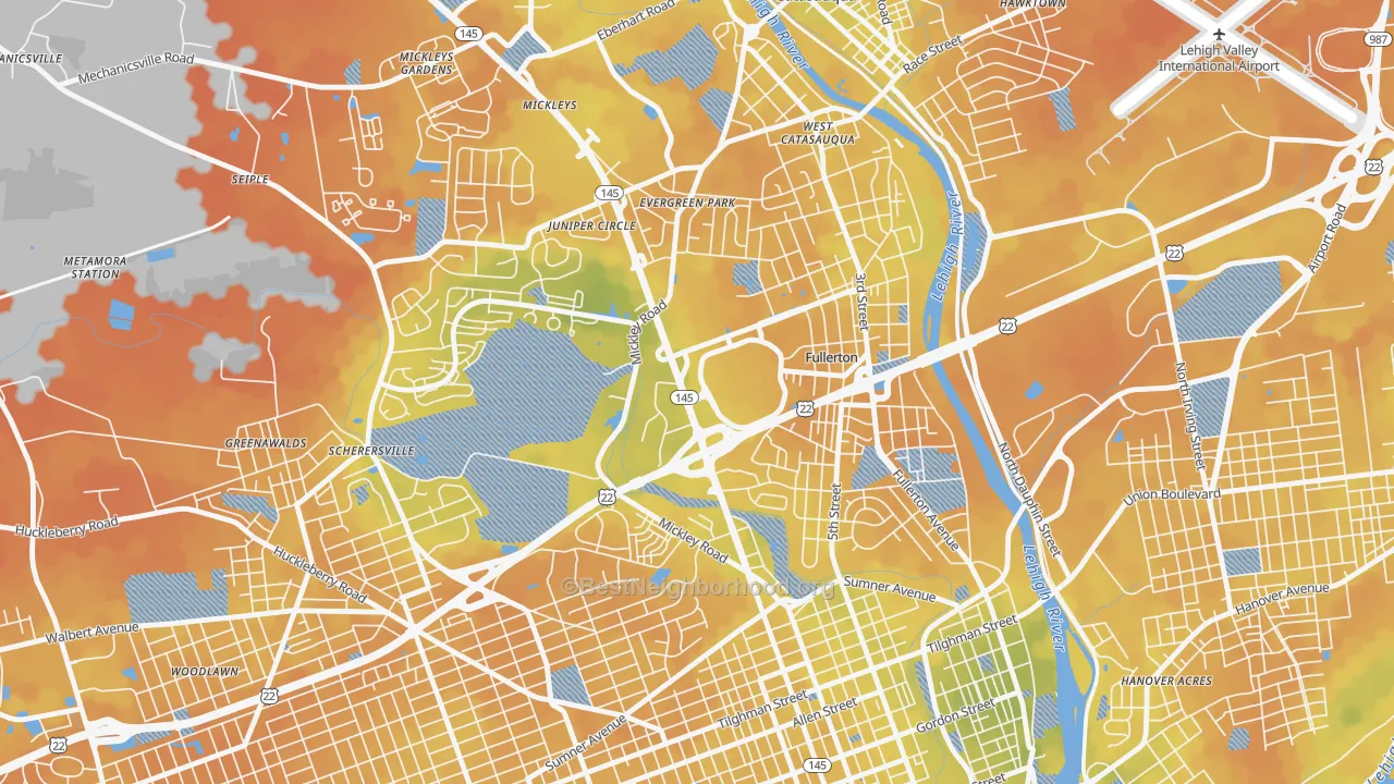 Bike Grade map of Fullerton, PA