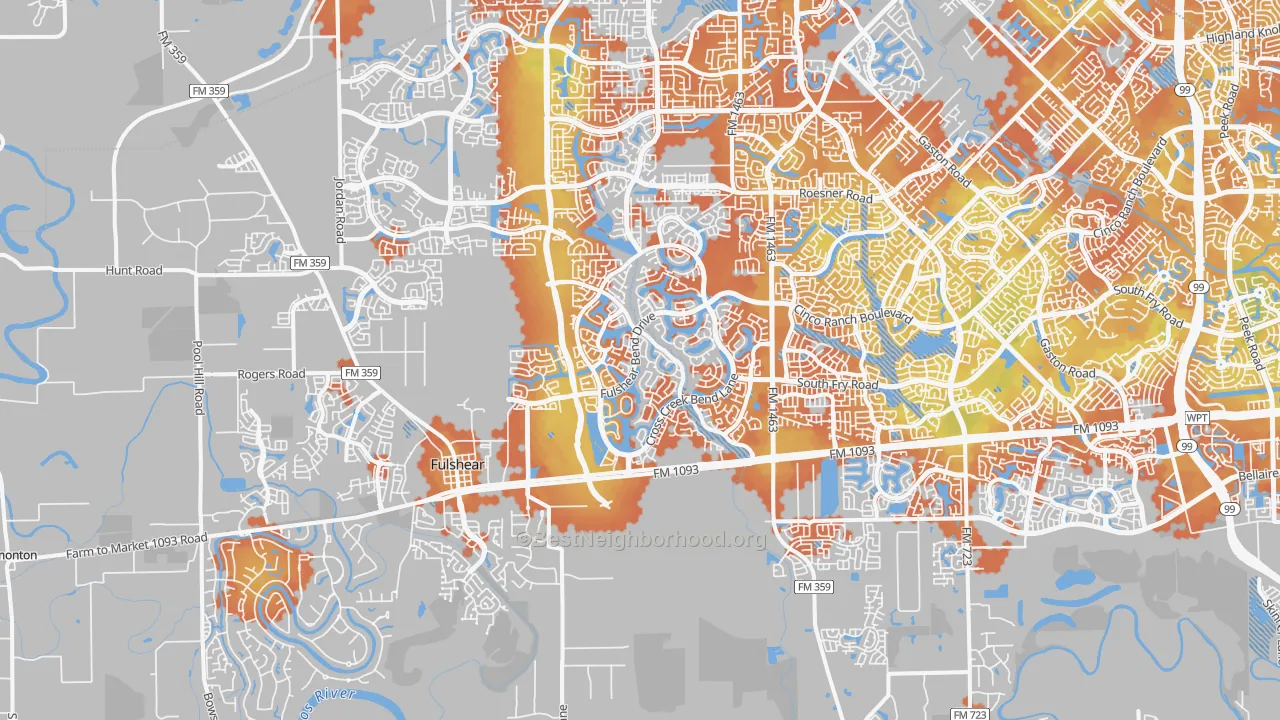 Bike Grade map of Fulshear, TX