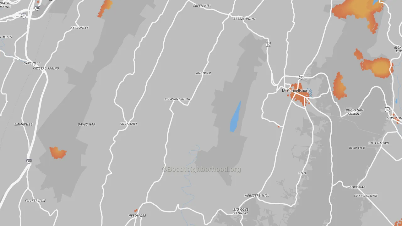 Bike Grade map of Fulton County, PA