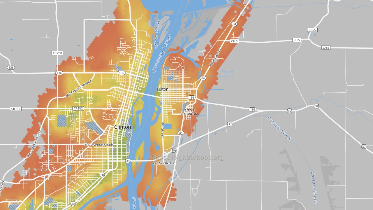Bike Grade map of Fulton, IL