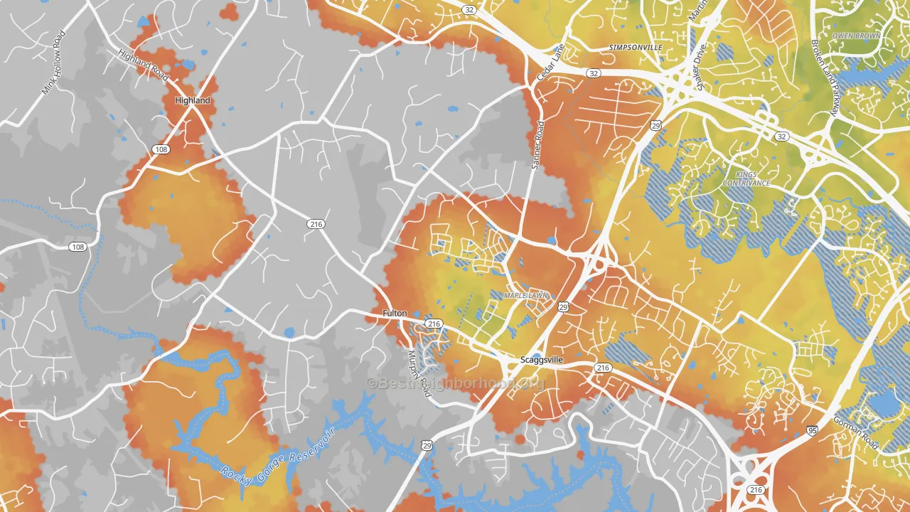 Bike Grade map of Fulton, MD