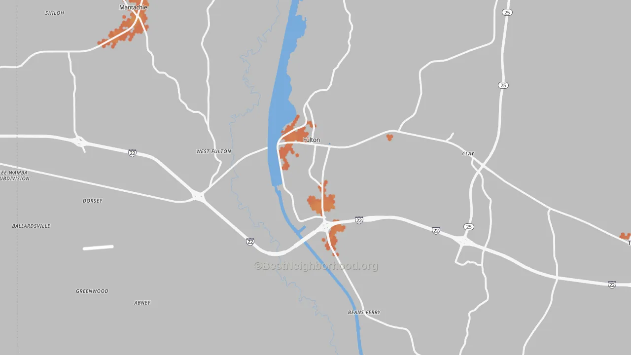 Bike Grade map of Fulton, MS