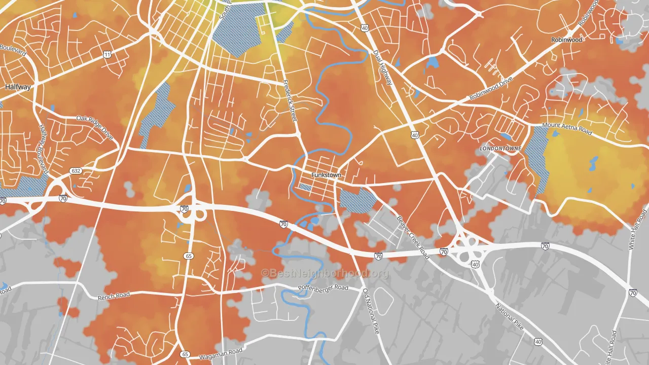 Bike Grade map of Funkstown, MD