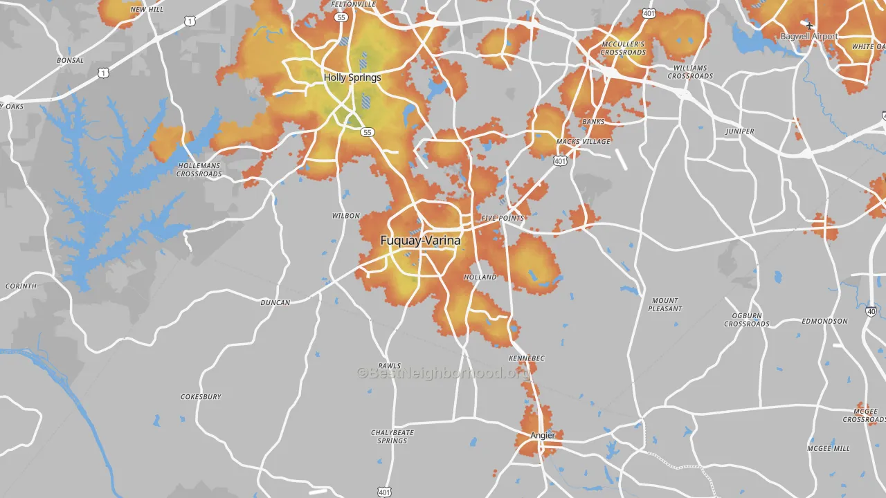 Bike Grade map of Fuquay-Varina, NC