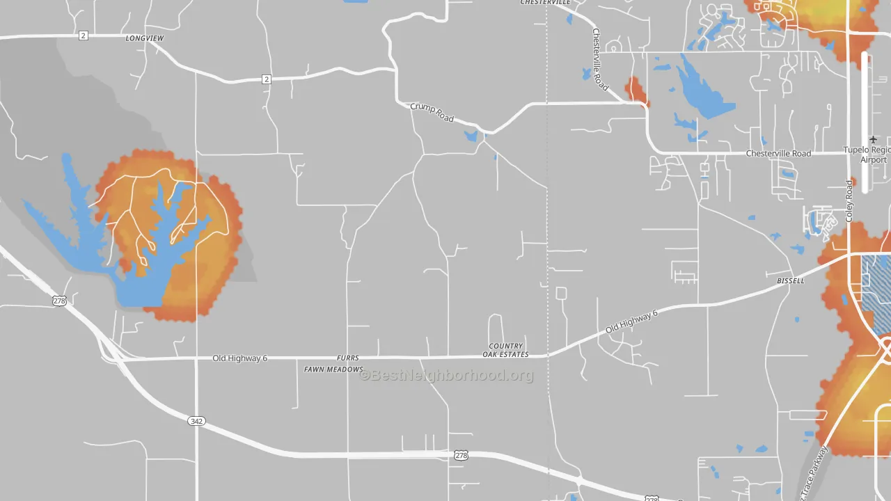 Bike Grade map of Furrs, MS
