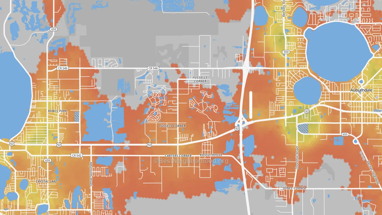 Bike Grade map of Fussels Corner, FL