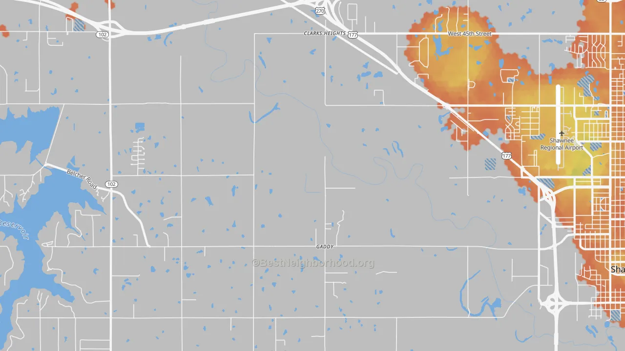 Bike Grade map of Gaddy, OK